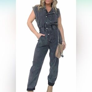 Washed Black Women’s Denim Jumpsuit Jeans